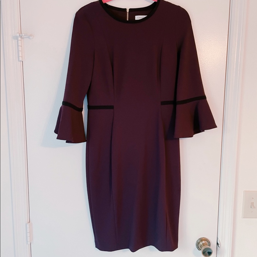 Calvin Klein purple sheath dress w/ Bell sleeve